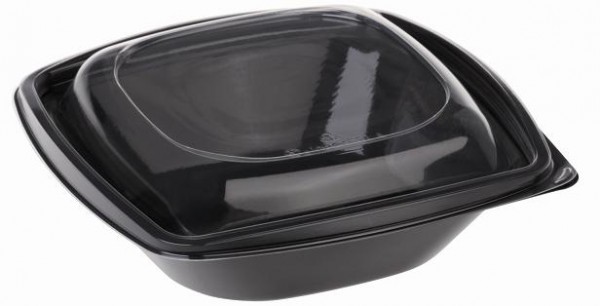 Salatschale schwarz 960ml - mit Deckel 19,2x19,2cm , 7,8 cm tief